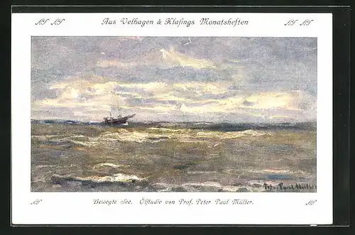 AK Aus Velhagen & Klasings Monatsheften, Schiff auf bewegter See