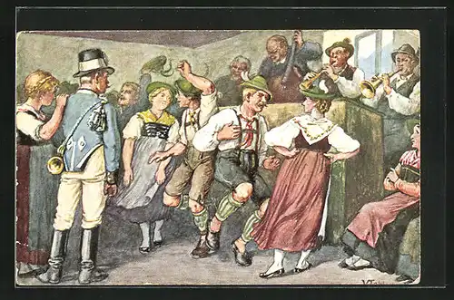 AK Männer und Frauen in Tachtenkleidung beim Volkstanz