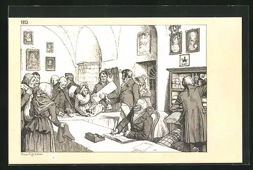 Künstler-AK Richard Knoetel: Die eiserne Zeit vor hundert Jahren, 1806-1813, Freiwillige Gaben