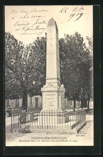 AK Brienon-sur-Armancon, Monument élevé à la Mémoire des Combattants de 1870