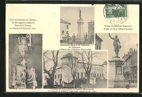 AK Chavaniac-Lafayette, Monument élevé à la mémoire, Statue du Général Lafayette
