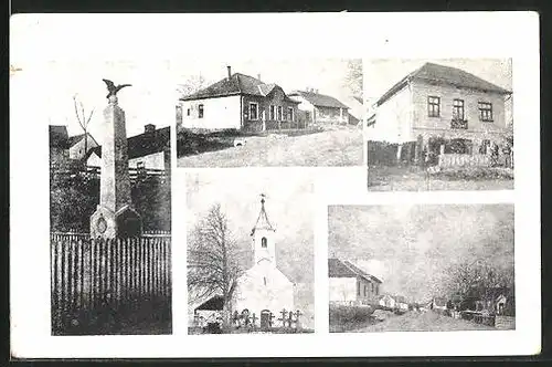 Mini-AK Zalaszentgyörgy, Kriegerdenkmal, Kirche, Strassenpartie