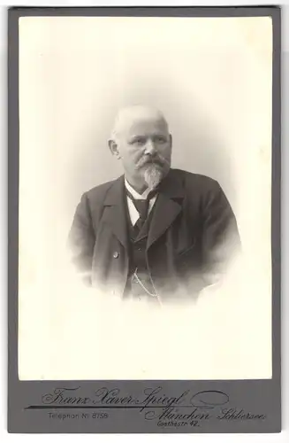 Fotografie Franz Xaver Spiegl, München, Goethestrasse 42, Portrait älterer Herr im eleganten Anzug mit Bart