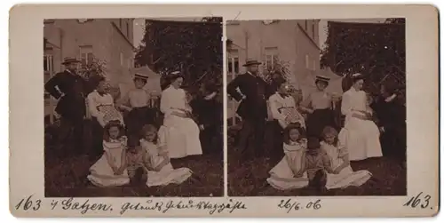 Stereo-Fotografie unbekannter Fotograf, Ansicht Gatzen, Foto von Gertruds Geburtstagsgästen 1906