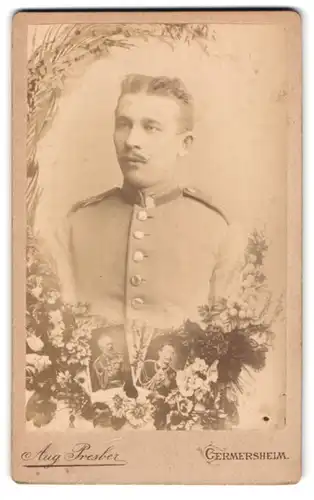 Fotografie Aug. Presber, Germersheim, Portrait Soldat in Uniform Rgt. 71, Porträt Kaiser Wilhelm II