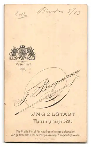 Fotografie F. Bergmann, Ingolstadt, Theresienstr. 329, bayrischer Soldat Binder in Uniform Rgt. 13, Bildnis Ludwig III.