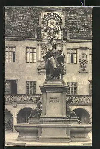 AK Heilbronn, Rathaus mit astronomischer Uhr und Robert Mayer-Denkmal