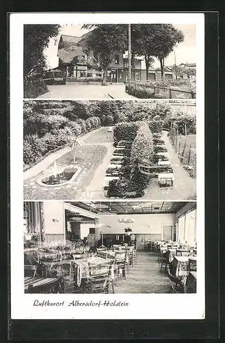 Präge-AK Albersdorf-Holstein, Hotel-Pension-Café Waldesruh, Innenansicht, Garten
