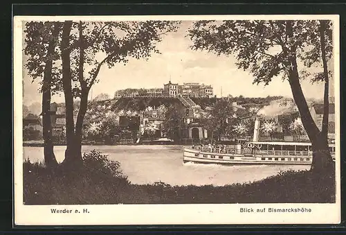 AK Werder a. H., Blick auf Gasthaus Bismarckshöhe und Dampfer