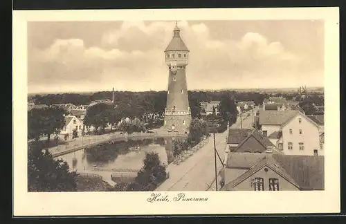 AK Heide i. Holst., Panoramablick an der Österweide mit Wasserturm