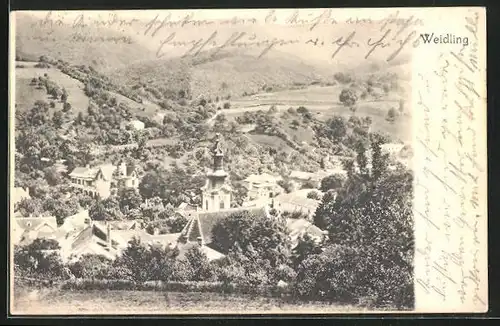 AK Weidling, Ortsansicht mit Blick auf die Kirche