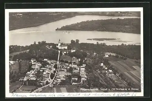 AK Wallsee a. d. Donau, Fliegeraufnahme von Ort und Schloss