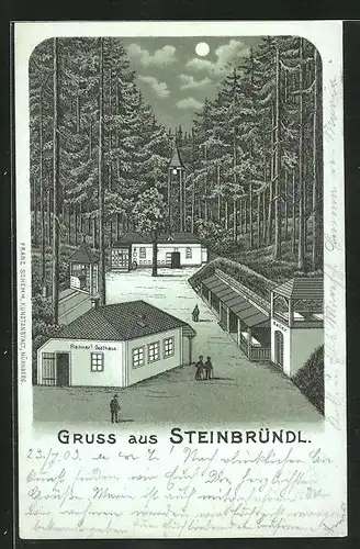 Mondschein-AK Krummnussbaum-Steinbründl, Renner`s Gasthaus im Walde