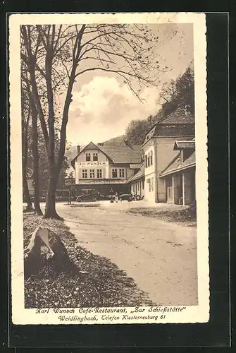 AK Weidlingbach, Strasse zum Cafe-Restaurant Zur Schiessstätte von Karl Wunsch