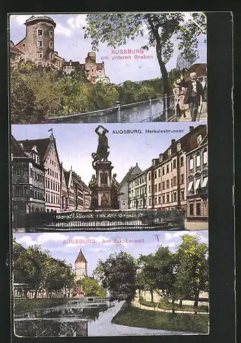 AK Augsburg, Am unteren Graben, Herkulesbrunnen, Am Jakoberwall