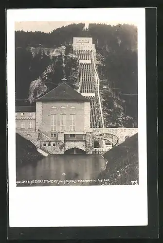 AK Altjoch, Walchenseekraftwerk, Wasserschloss mit Turbinenhaus und Auslauf