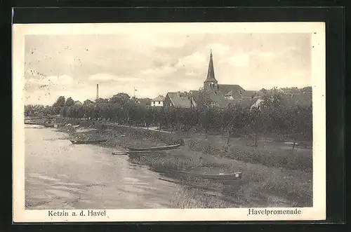 AK Ketzin a. d. Havel, Havelpromenade mit Kirche