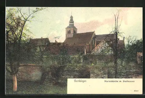 AK Gardelegen, Marienkirche mit Stadtmauer