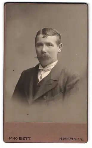 Fotografie Maximilian Karl Bett, Krems a / D., Dachsberggasse 5, Portrait bürgerliche Herr mit Krawatte und Schnauzbart