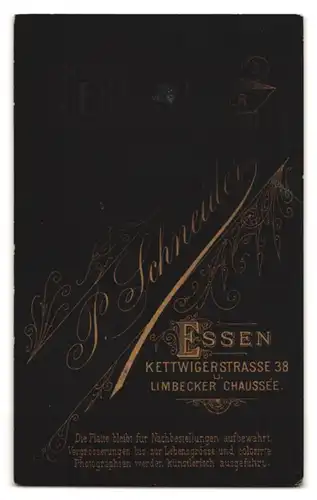 Fotografie P. Schneider, Essen, Kettwigerstrasse 38 u. Limbecker Chaussée, Portrait junge Dame im eleganten Kleid