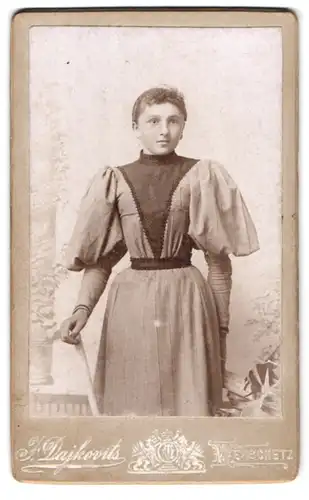 Fotografie J. Dajkovits, Werschetz, Portrait junge Dame im Kleid mit Puffärmeln