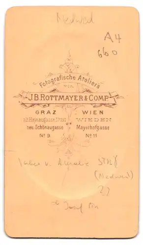 Fotografie J. B. Rottmayer & Comp., Wien-Wieden, Mayerhofgasse 11, Portrait junger Herr im Anzug mit Zwicker und Bart