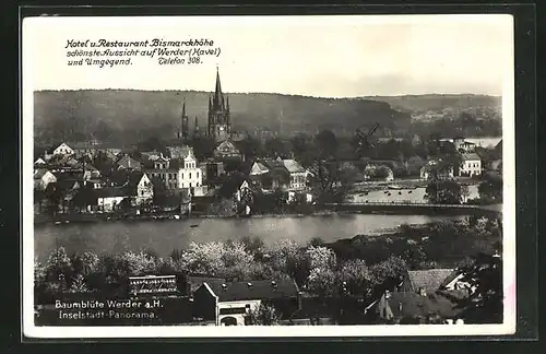 AK Werder / Havel, Hotel und Restaurant Bismarckhöhe und Panorama, Baumblüte