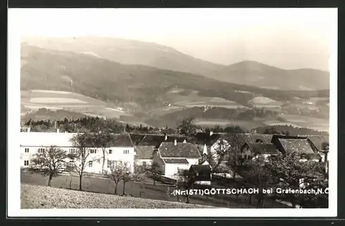 AK Grafenbach-Göttschach, Panorama mit Gebirgszug