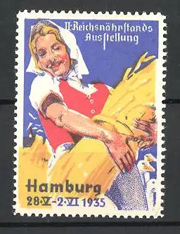 Reklamemarke Hamburg, II. Reichsnährstandes-Ausstellung 1935, Bäuerin mit Getreidebündel