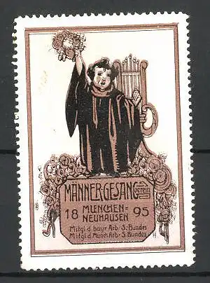 Reklamemarke Männergesangs-Verein München-Neuhausen 1895, Münchner Kindl mit Blumenkranz