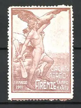 Reklamemarke Firenze, Circuito Aero 1911, Campo di Marte, nackter Mann mit Propeller und Adler
