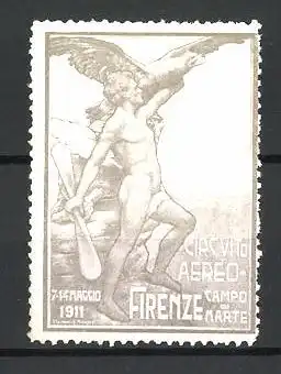 Reklamemarke Firenze, Circuito Aero 1911, Campo di Marte, nackter Mann mit Propeller und Adler