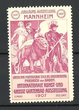 Reklamemarke Mannheim, Intern. Kunst- und Gartenbau-Ausstellung 1907, Friedrich von Baden mit Gefolge