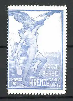 Reklamemarke Firenze, Circuito Aero 1911, Campo di Marte, nackter Mann mit Propeller und Adler