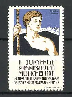 Künstler-Reklamemarke München, II. Juryfreie Kunstausstellung 1911, Mann mit Stab im Gewand