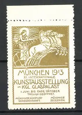 Reklamemarke München, XI. Internationale Kunstausstellung 1913, Göttin Eos in einem Pferdewagen