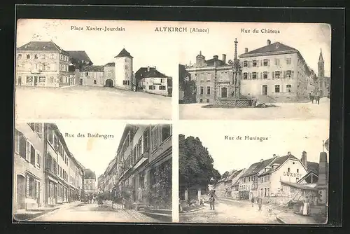 AK Altkirch, Rue du Château, Rue des Boulangers, Rue de Huningue