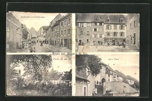 AK Altkirch / O.-Els., Belfortervorstadtstrasse, Partie an der Ill, Altes Tor