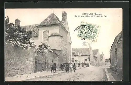 AK Courlon, La Grande Rue et Route de Bray