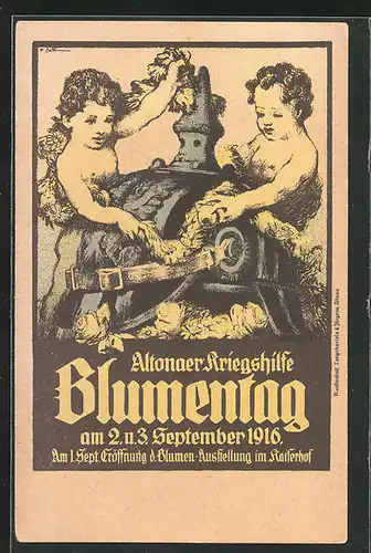 Künstler-AK Hamburg-Altona, Blumentag der Altonaer Kriegshilfe am 2. und 3. September 1916