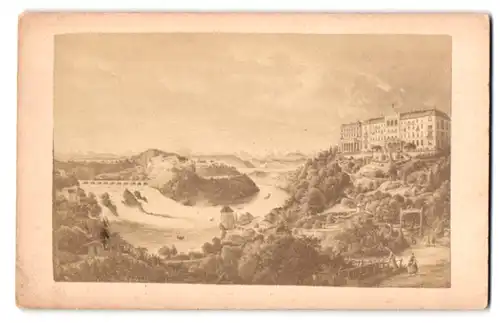 Fotografie F. Wegestein, Schaffhausen, Ansicht Schaffhausen, Rheinfall mit Hotel Schweizerhof