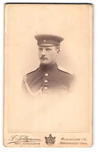 Fotografie J. Tellgmann, Mühlhausen i.Th., Portrait Soldat in Uniform Rgt. 48 mit Schützenschnur