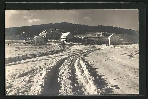 AK Mönichkirchen, Blick auf die Häuser im Schnee