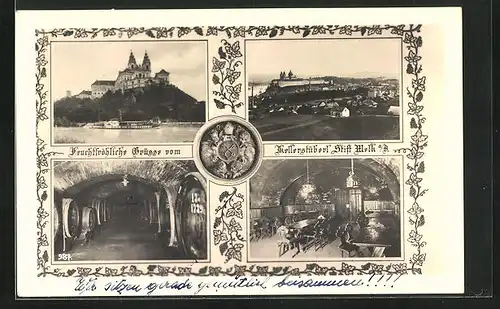 AK Melk, Schloss, Weinkeller und Gasthaus