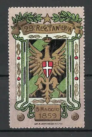 Reklamemarke 29. Reggimento Fanteria 1859, italienisches Militärwappen