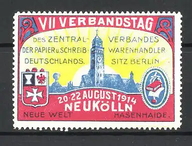 Reklamemarke Berlin, VII. Verbandstag des Zentral-Verbandes der Papier- und Schreibwarenhändler 1914, Kirche und Wappen