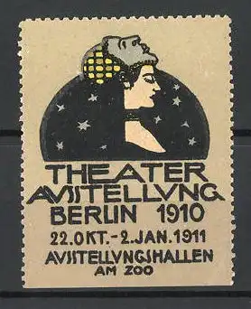 Reklamemarke Berlin, Theater-Ausstellung 1910, Schauspielerin mit Maske