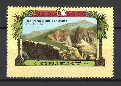 Reklamemarke Serie Orient, der Parnass mit der Stätte von Delphi