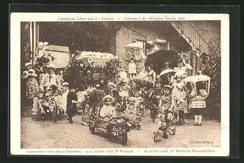 AK Libre des Quatre-Chemins, Festival 1933, Concours de véhicules fleuris 1932