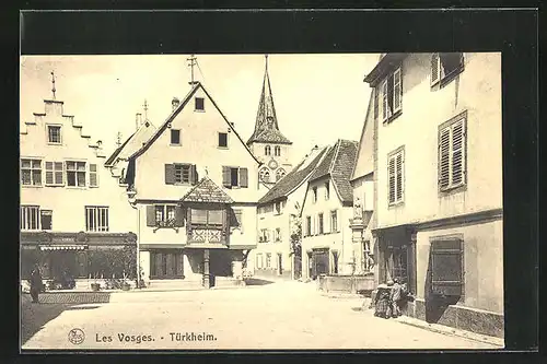 AK Türkheim, Ortspartie mit Platz und Kirche